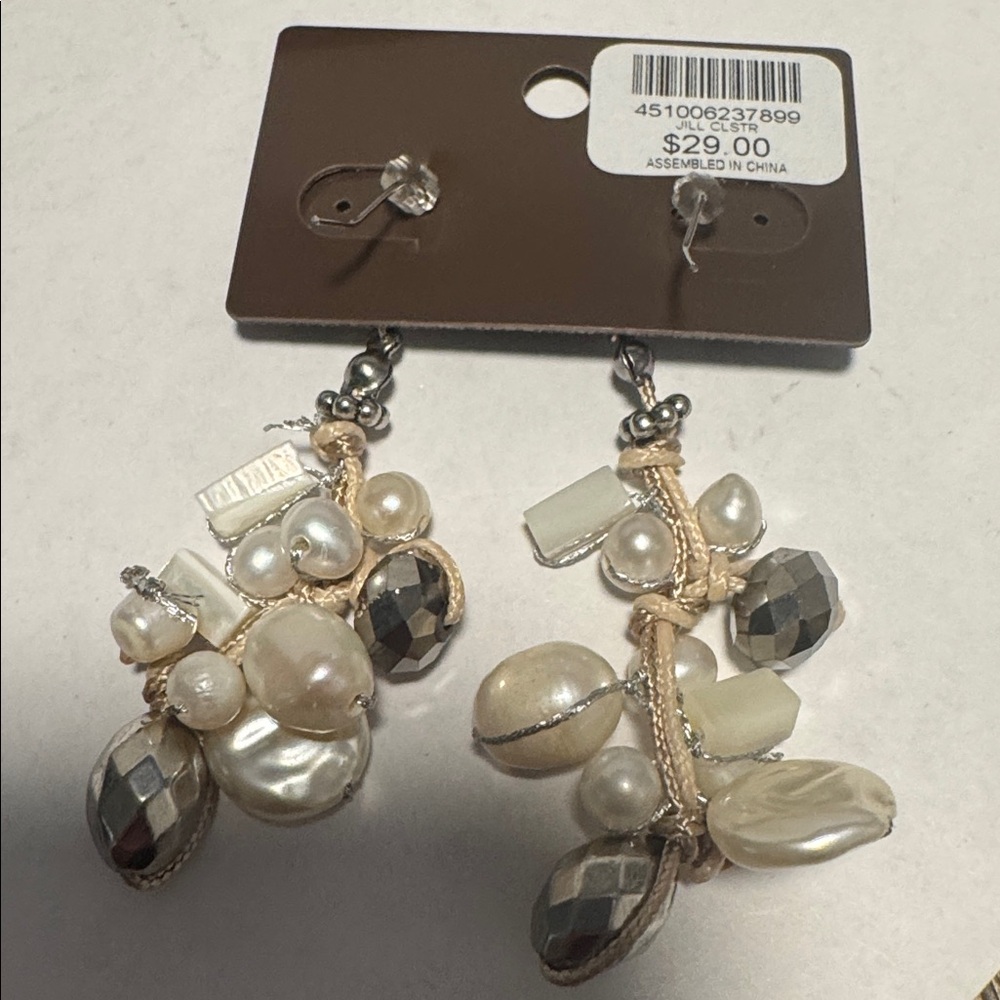 Chico's Cream and Silver Beaded Dangle Earrings (BR777/3) - Picture 4 of 4